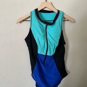 Aqua Green Women's One Piece Swimsuit - Black and Blue